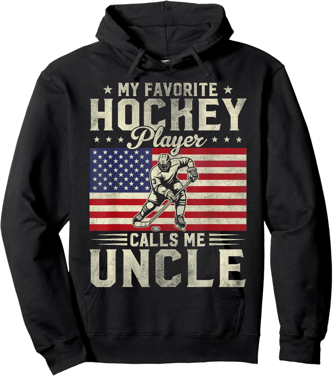 My Favorite Hockey Player Calls Me Uncle Fathers Day Vintage Hoodie - Hoodie | Black