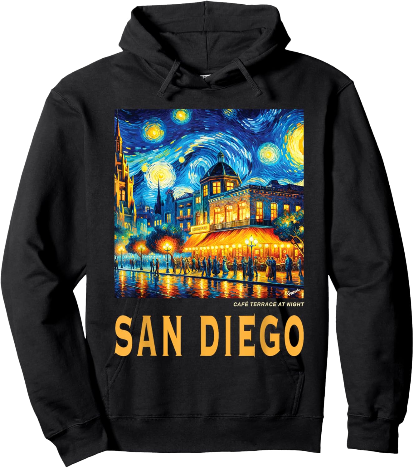 San Diego City California, Van Gogh Inspired Hoodie - Hoodie | Black