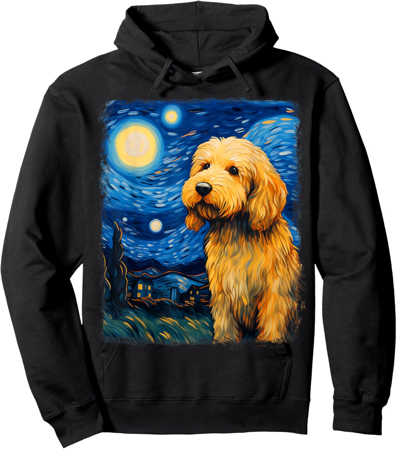 Golden Doodle Goldendoodle Dog Starry Night Painting Hoodie - Hoodie | Black