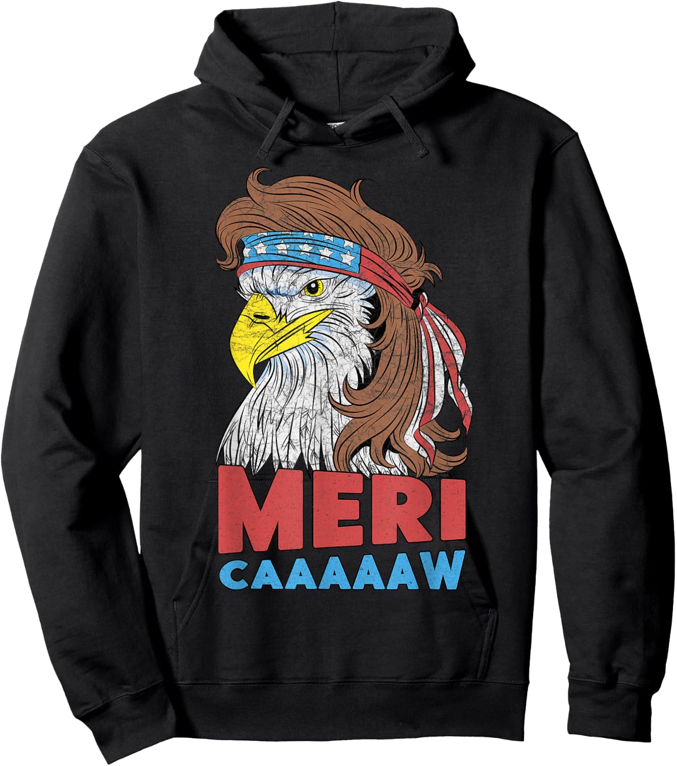 meri-caaaaaw - Eagle Mullet 4th Of July USA American Flag Hoodie - Hoodie | Black