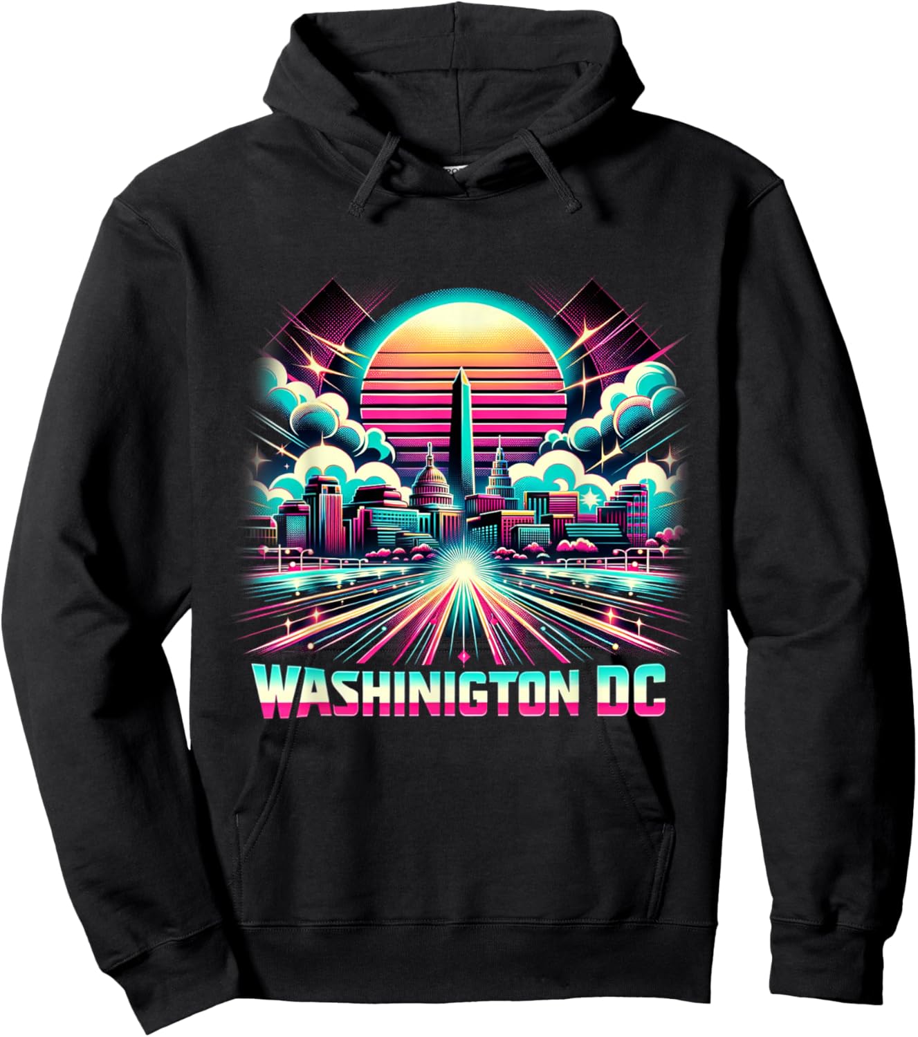 Washington DC Skyline Shirt 90s Retro US Capitol Souvenirs Hoodie - Hoodie | Black