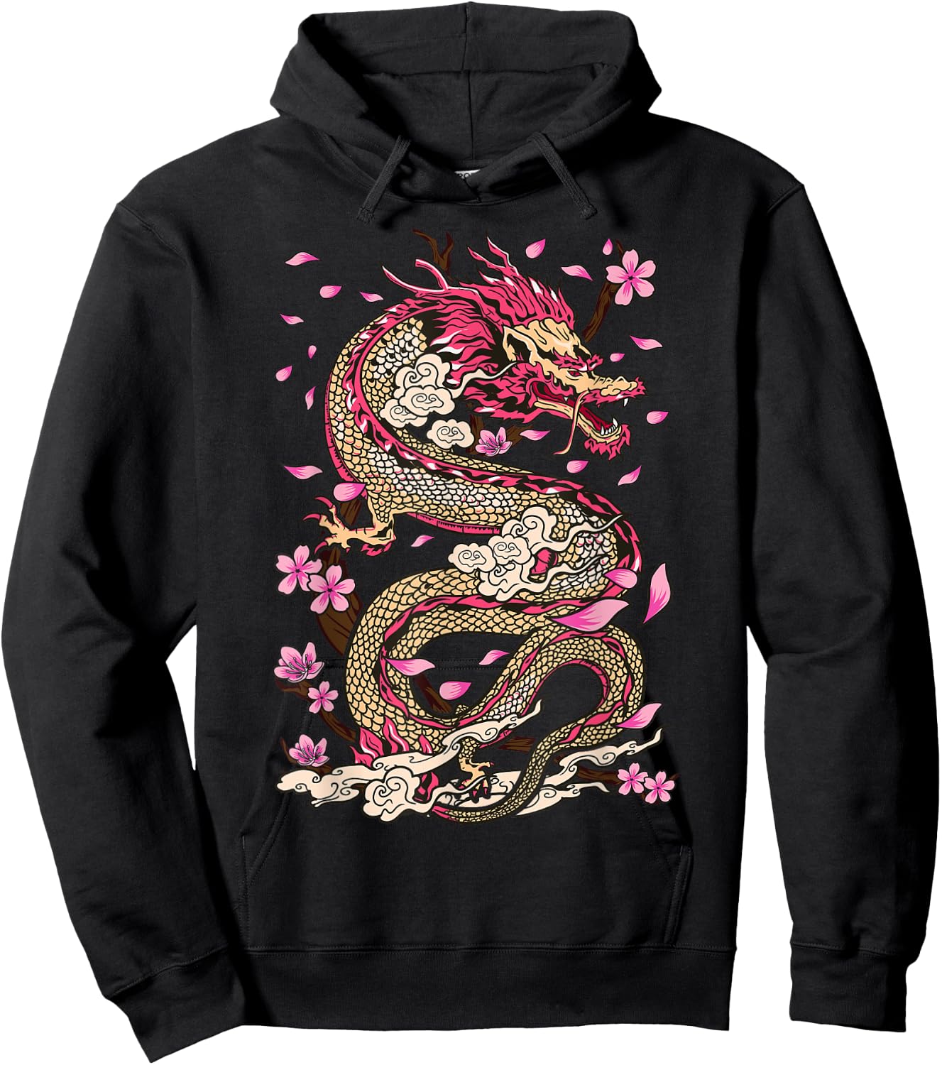 Dragon Japanese Mythology Sakura Japanese Dragon Hoodie - Hoodie | Black