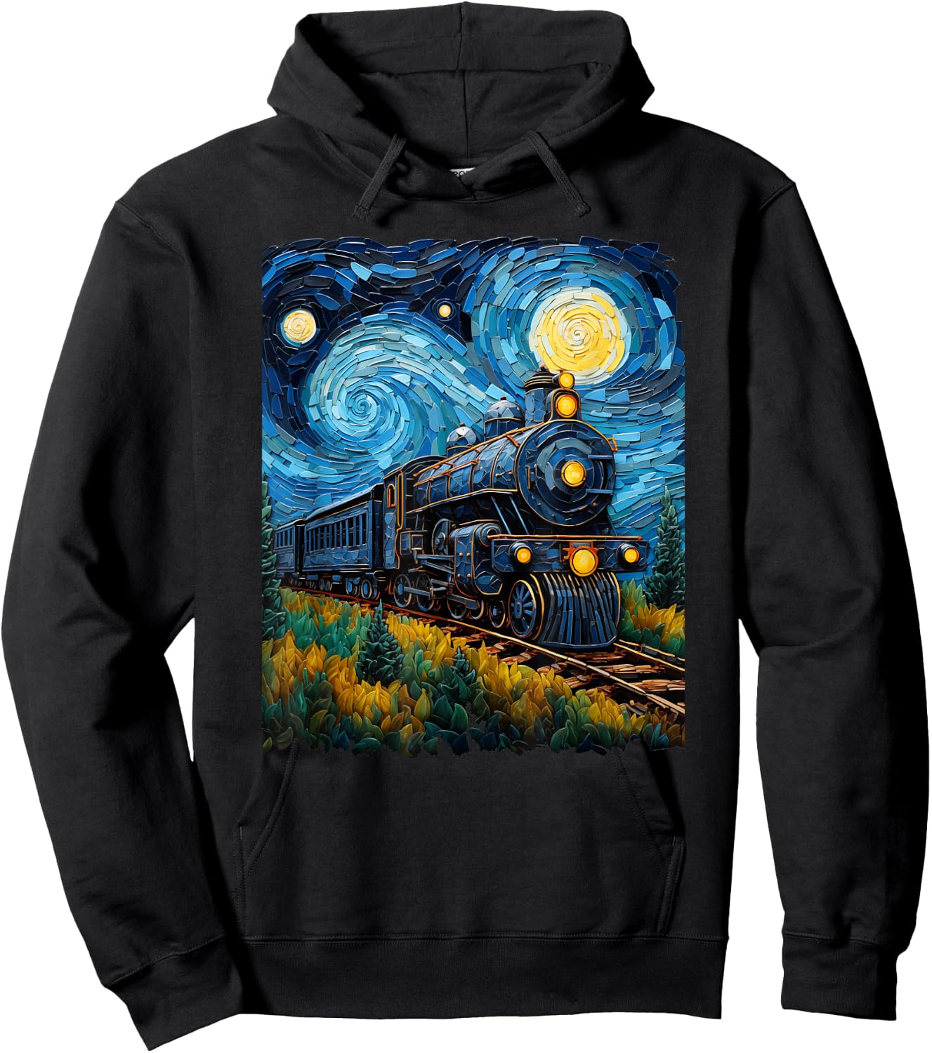 Steam Locomotive Van Gogh Style Hoodie - Hoodie | Black