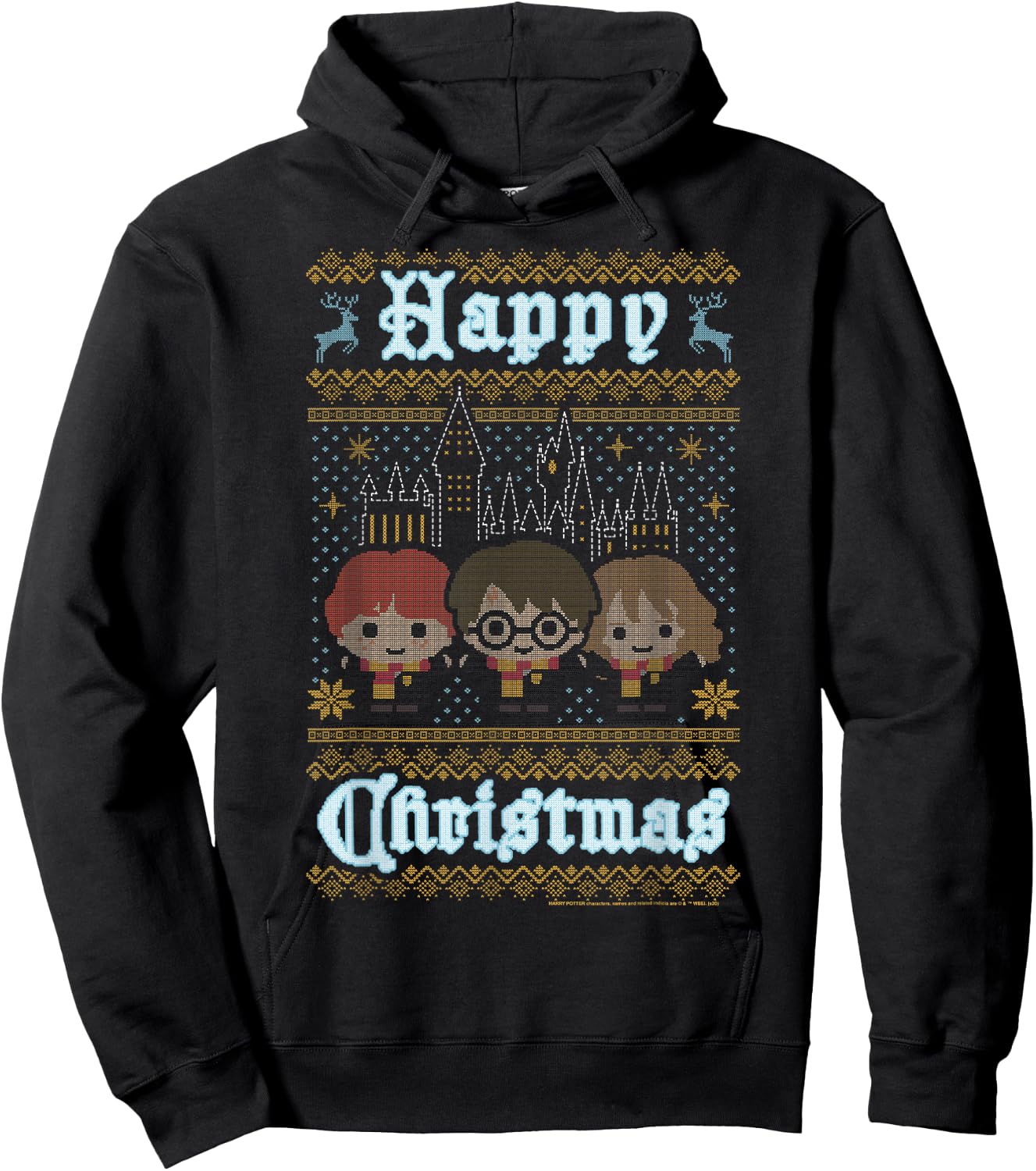 Harry Potter Happy Christmas Chibi Ugly Sweater Hoodie - Hoodie | Black