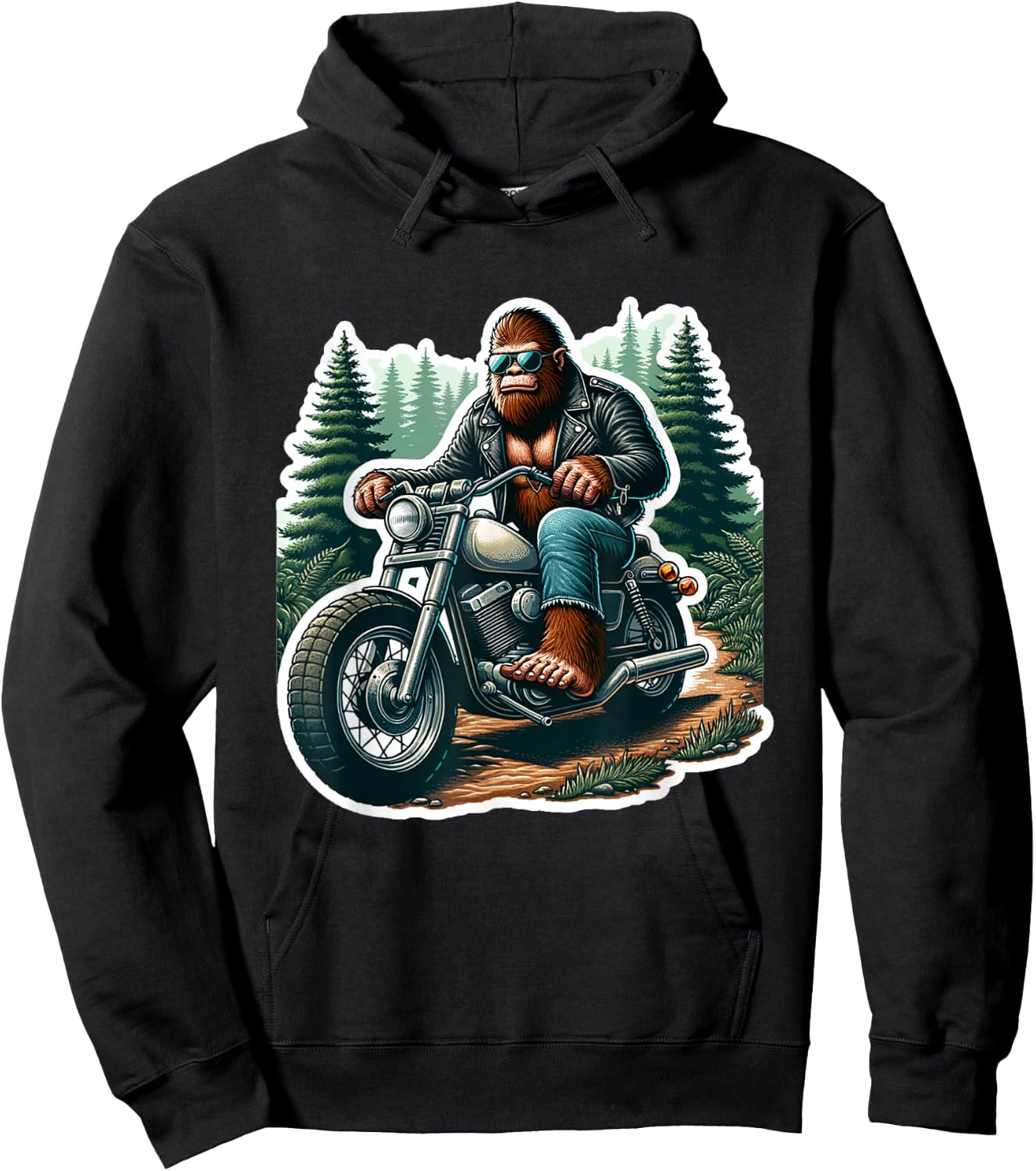 Funny Bigfoot Sasquatch Riding Motorcycle Bike Biker Hoodie - Hoodie | Black
