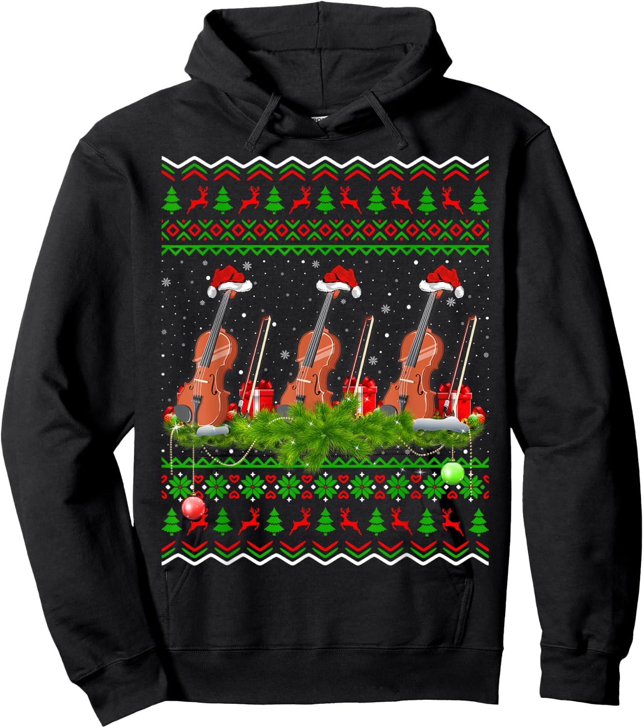 Violin Music Lover Xmas Gift Ugly Christmas Violin Hoodie - Hoodie | Black
