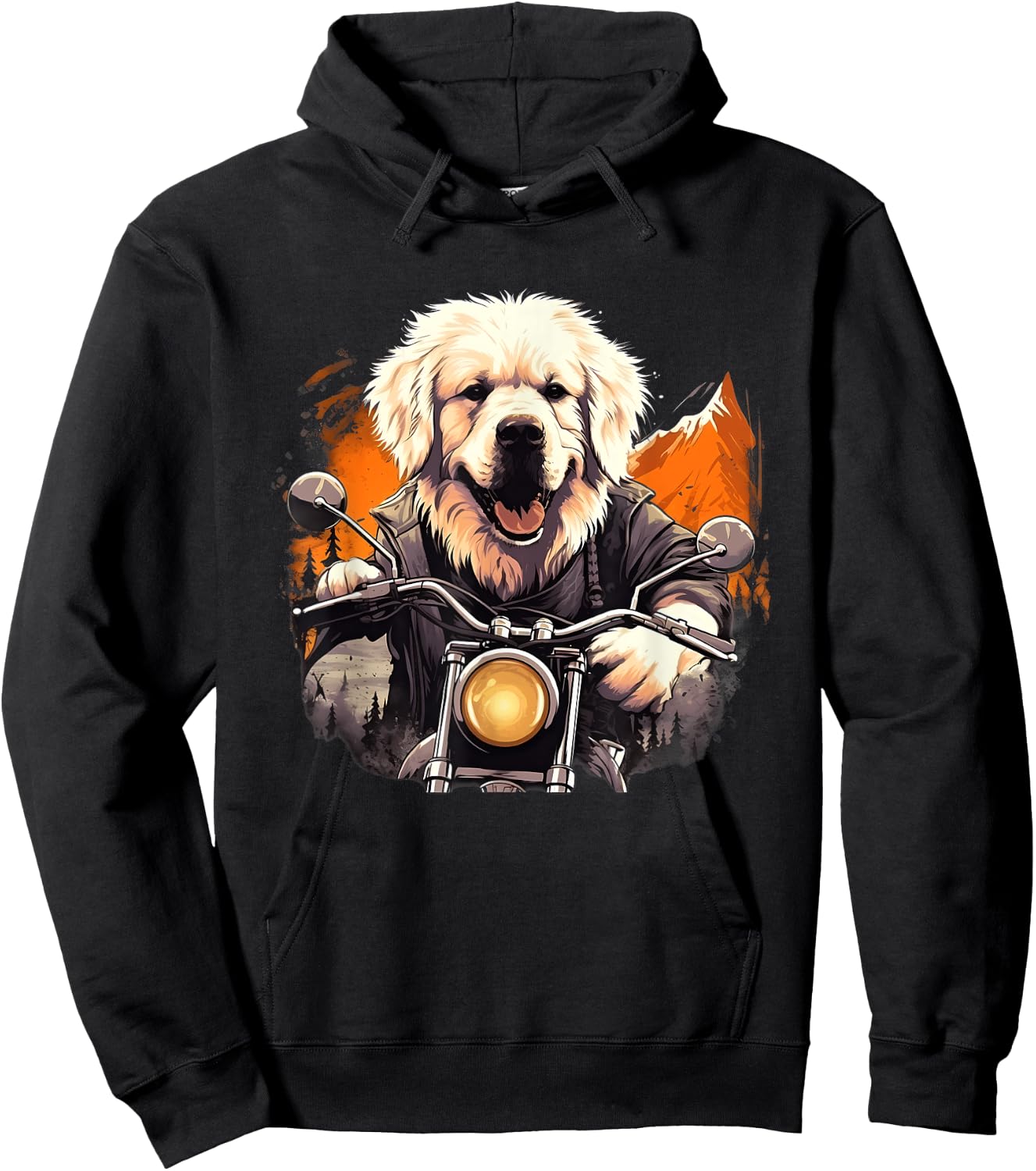 Biker Great Pyrenees Dog Riding Motorbike Hoodie - Hoodie | Black