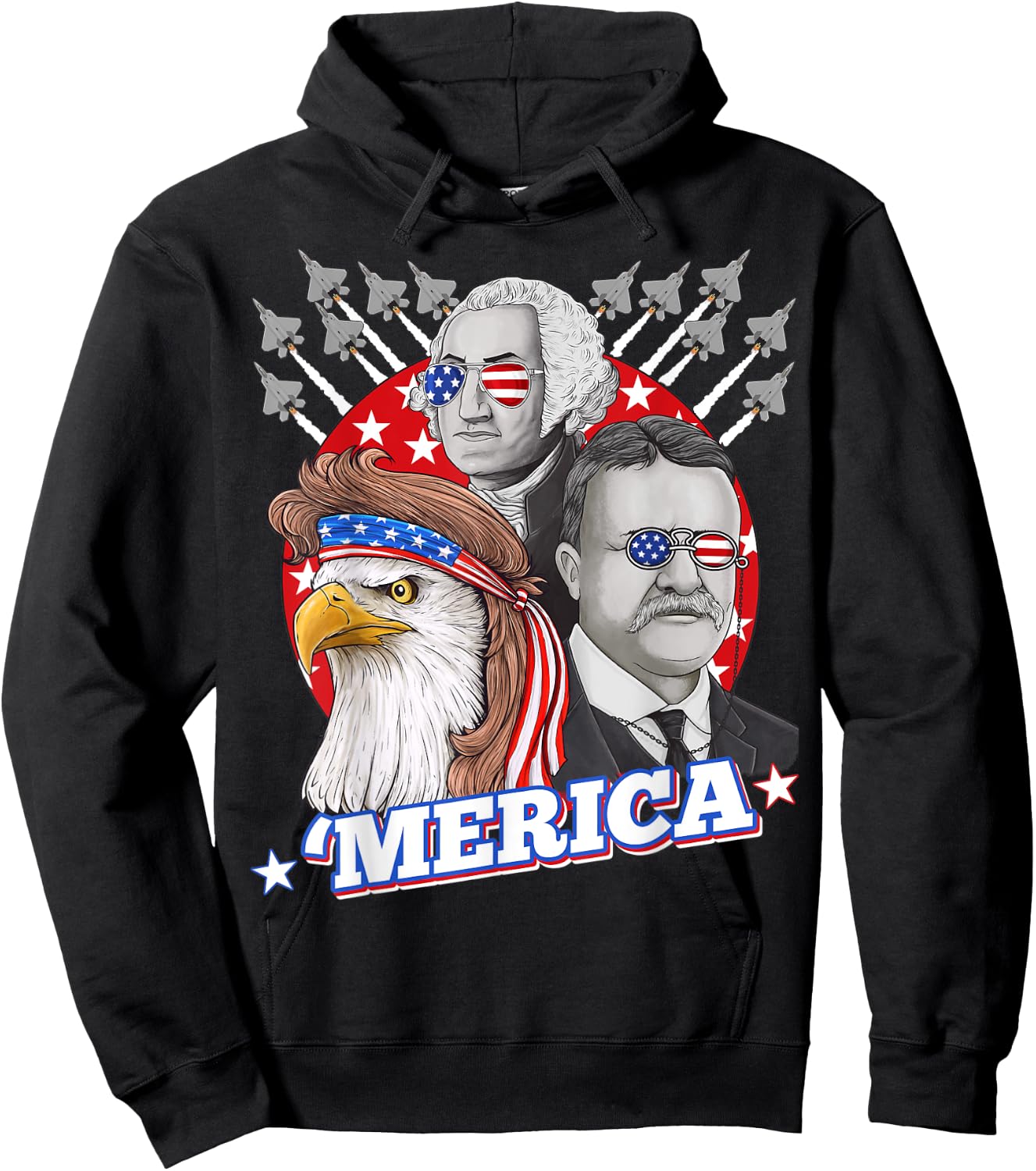 Washington Roosevelt Bald Eagle 4th Of July Patriotic Merica Kids Men Hoodie - Hoodie | Black