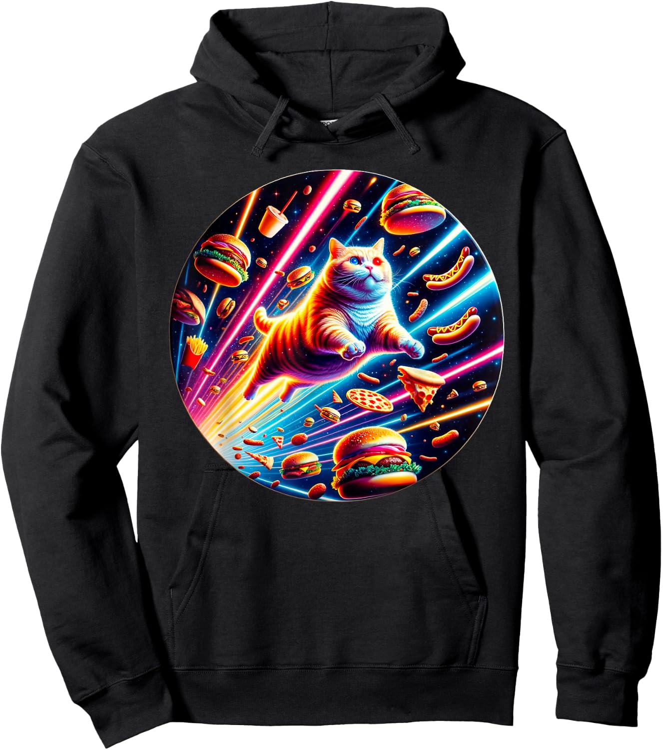 Outer Space Pizza Cat Rainbow Laser Taco Hot Dog Burrito Hoodie - Hoodie | Black