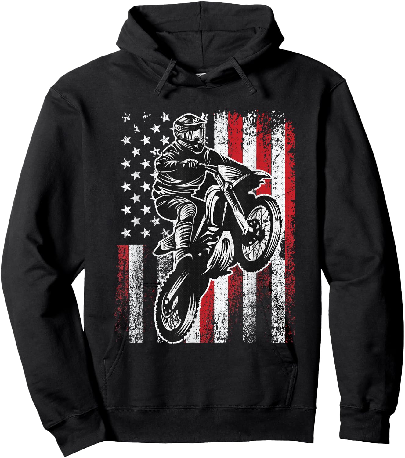 Motocross 4th Of July Cool Dirt-Bike American Flag Patriotic Hoodie - Hoodie | Black