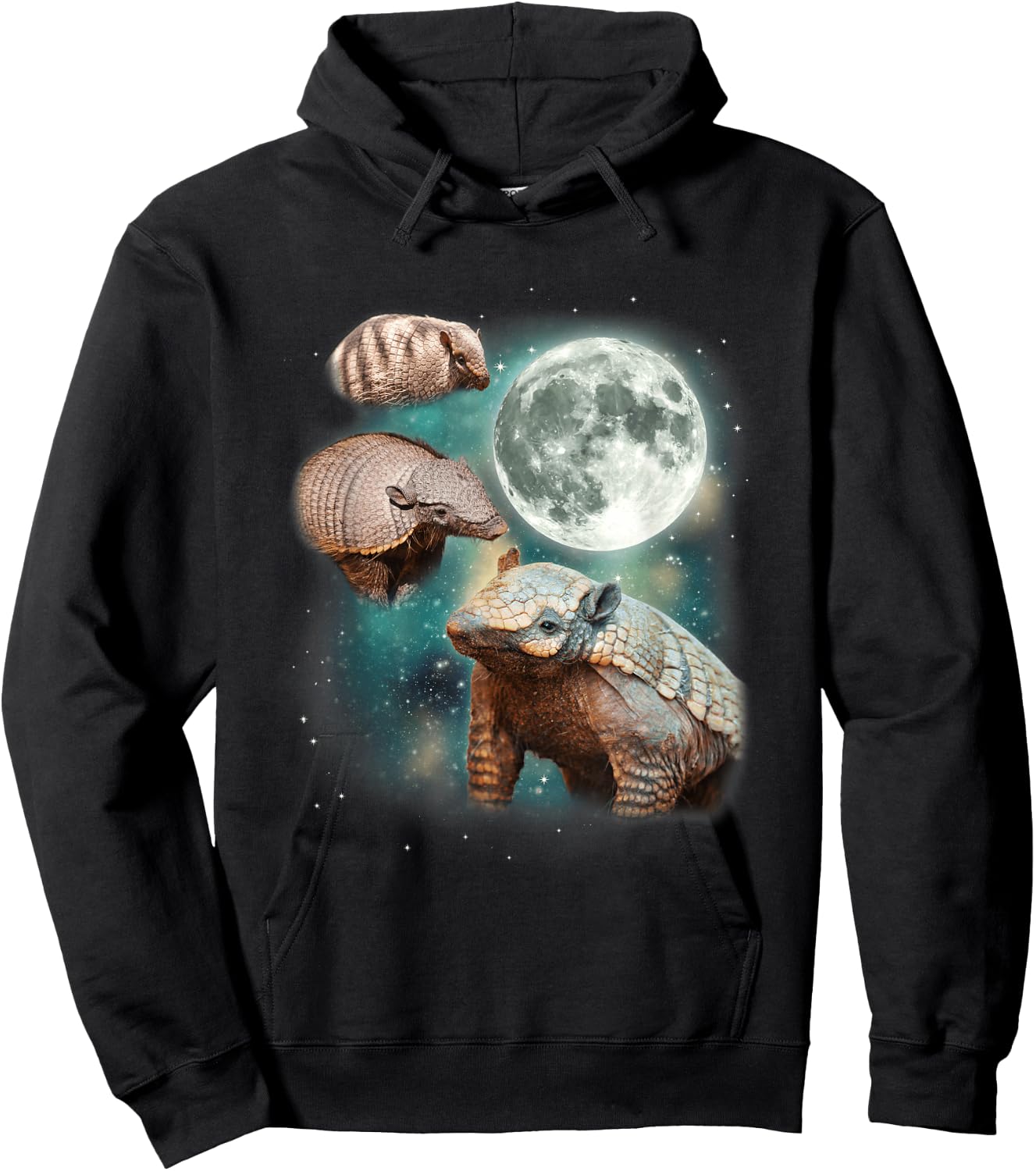 Three Armadillo Moon | 3 Cute Armadillos Magical Animal Meme Hoodie - Hoodie | Black