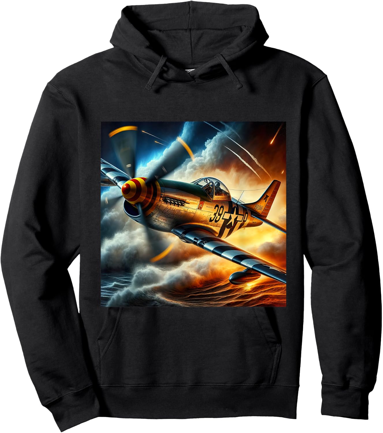 WWII Warbirds | P-51 Mustang in Dynamic Flight in the Sky Hoodie - Hoodie | Black