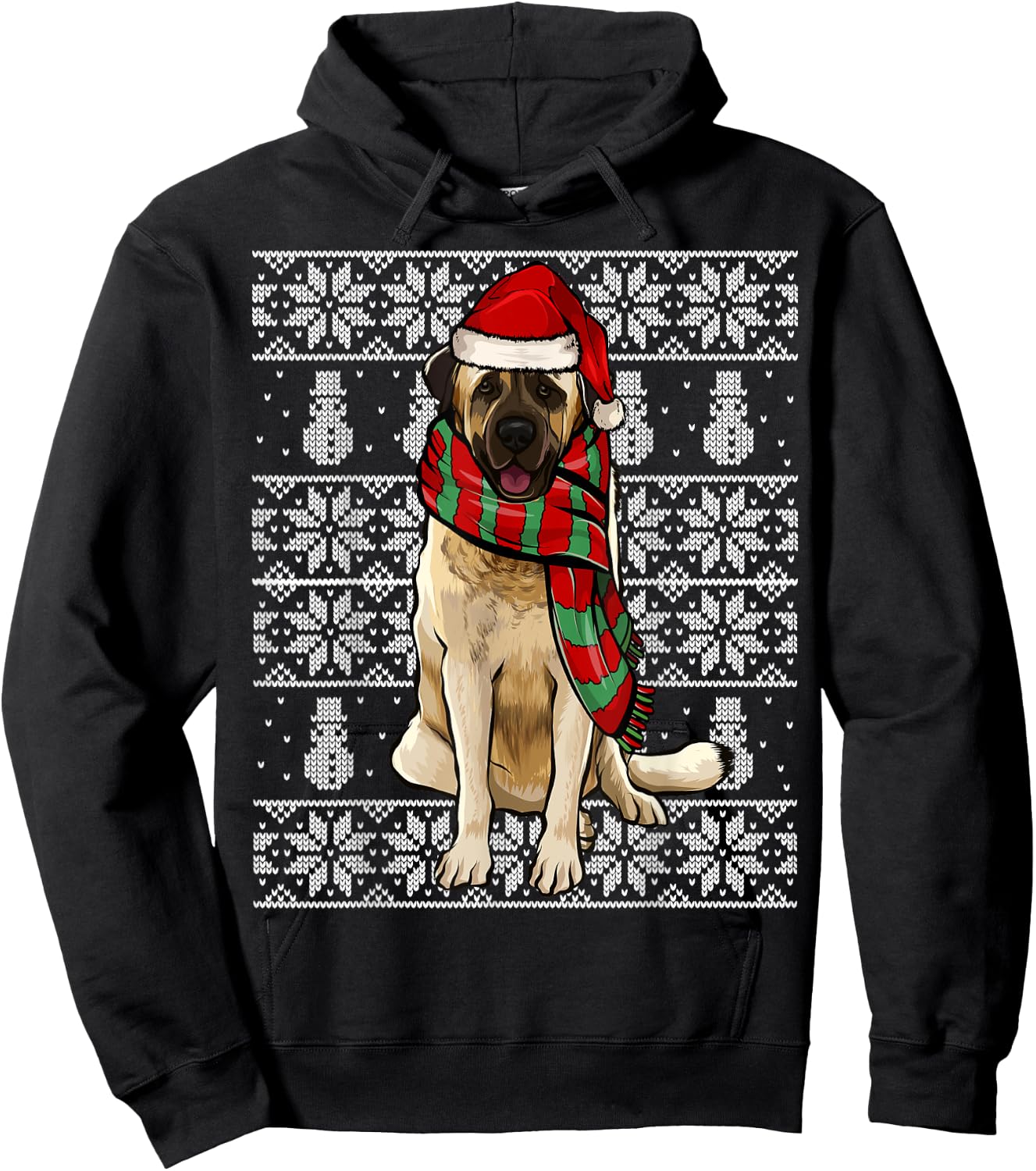 Santa Hat Xmas Anatolian Shepherd Dog Ugly Christmas Hoodie - Hoodie | Black
