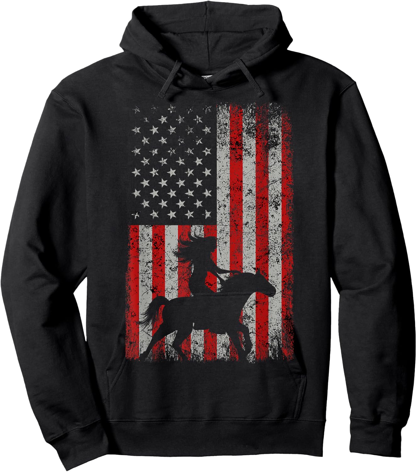 AMERICAN FLAG Cowboy Women Gift Horseback Equestrian Horse Hoodie - Hoodie | Black