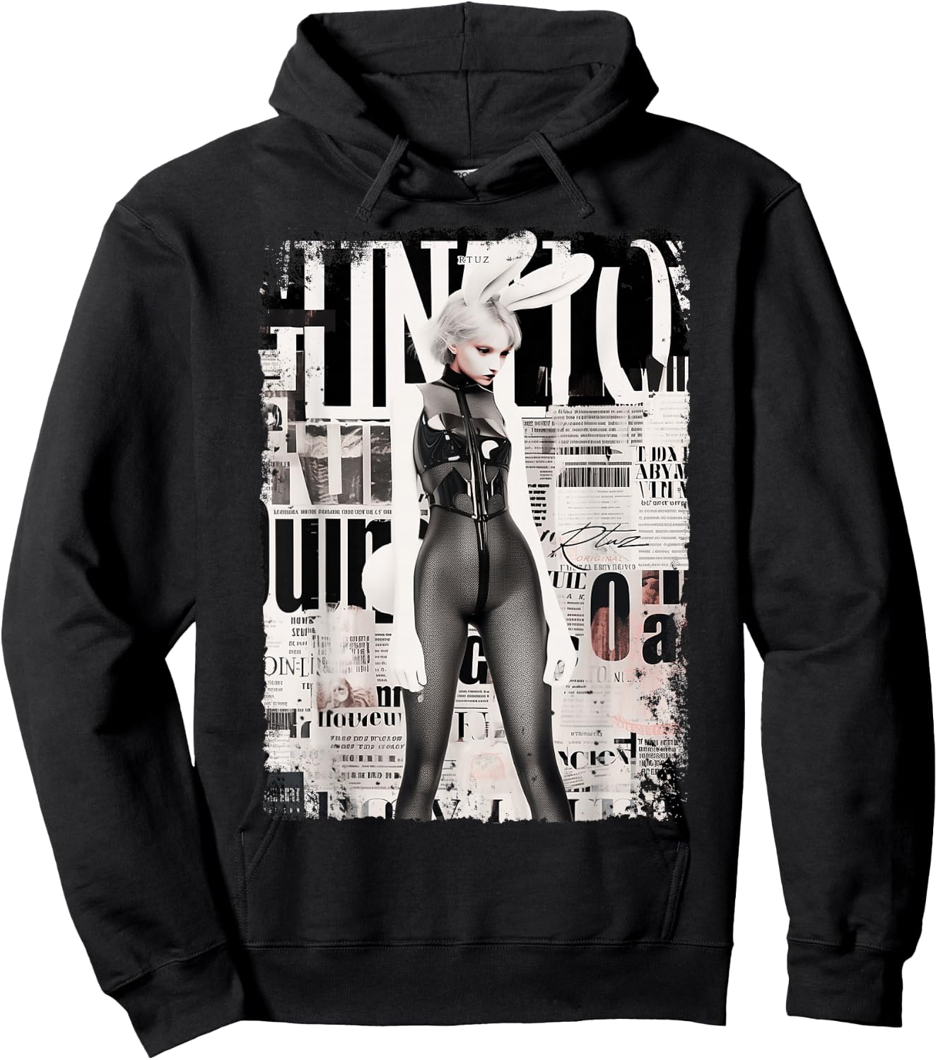 Magazine Cover Vintage Girl Bunny Collage Sexy Model Pin-Up Hoodie - Hoodie | Black