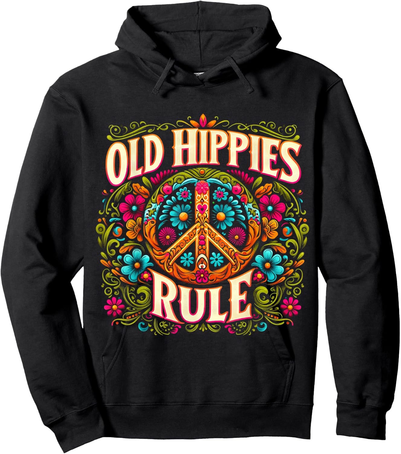 Vintage Old Hippies Rule - Retro 60s 70s Hippie Costume Hoodie - Hoodie | Black
