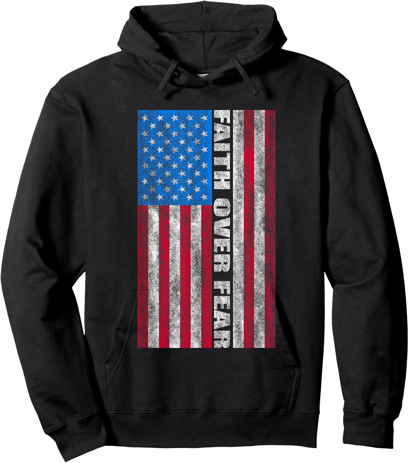 Faith Over Fear Vintage USA Flag Women Kids Men Hoodie - Hoodie | Black