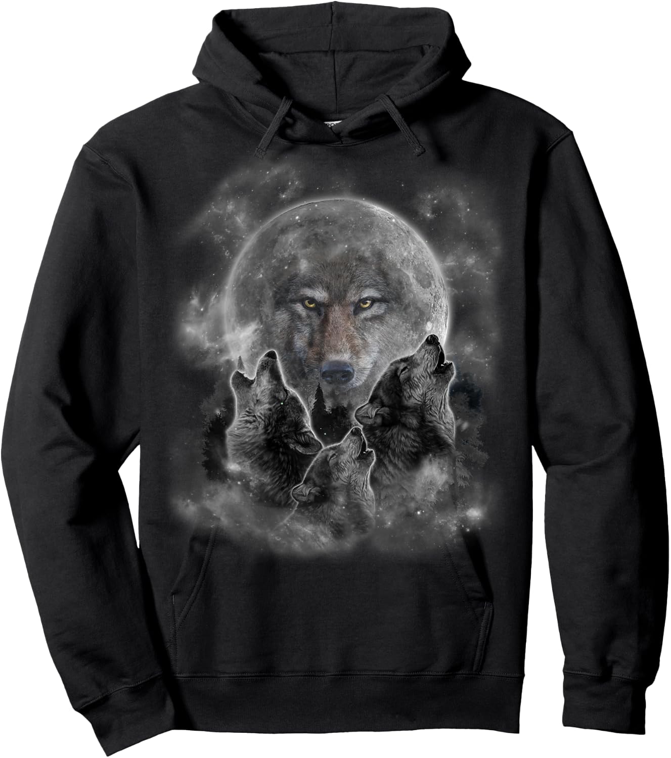 Grey Wolf Hunting Ground, Icy Moon, Forest, Galaxy Hoodie - Hoodie | Black
