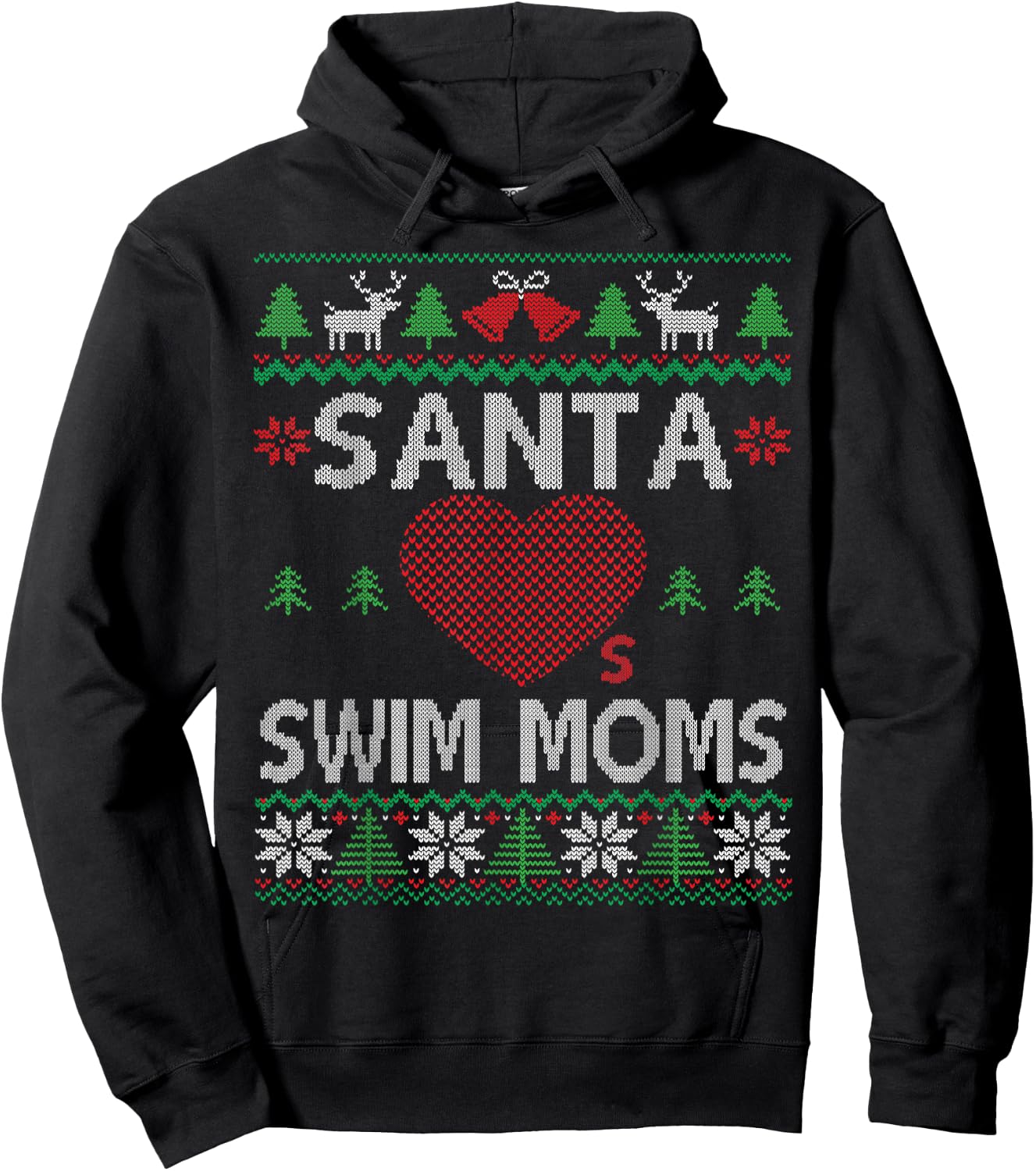 Santa Loves Swim Moms Funny Swimmer Ugly Christmas Swimming Hoodie - Hoodie | Black