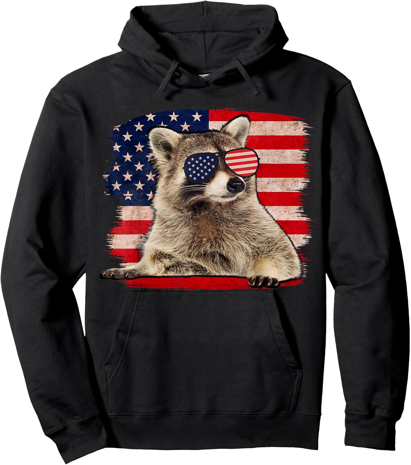 Raccoon 4th Of July American Flag Sunglasses Funny Raccoon Hoodie - Hoodie | Black