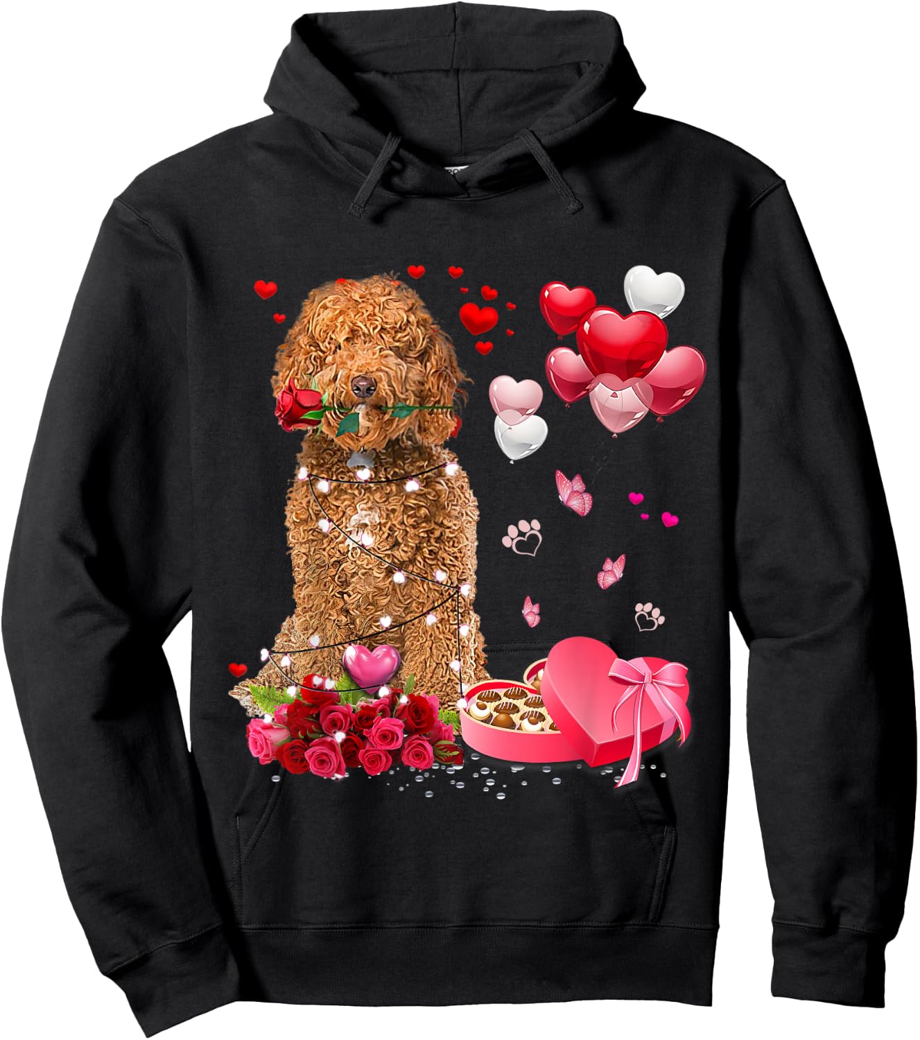 Funny Labradoodle Rose Heart Happy Valentine Day Dog Mom Hoodie - Hoodie | Black