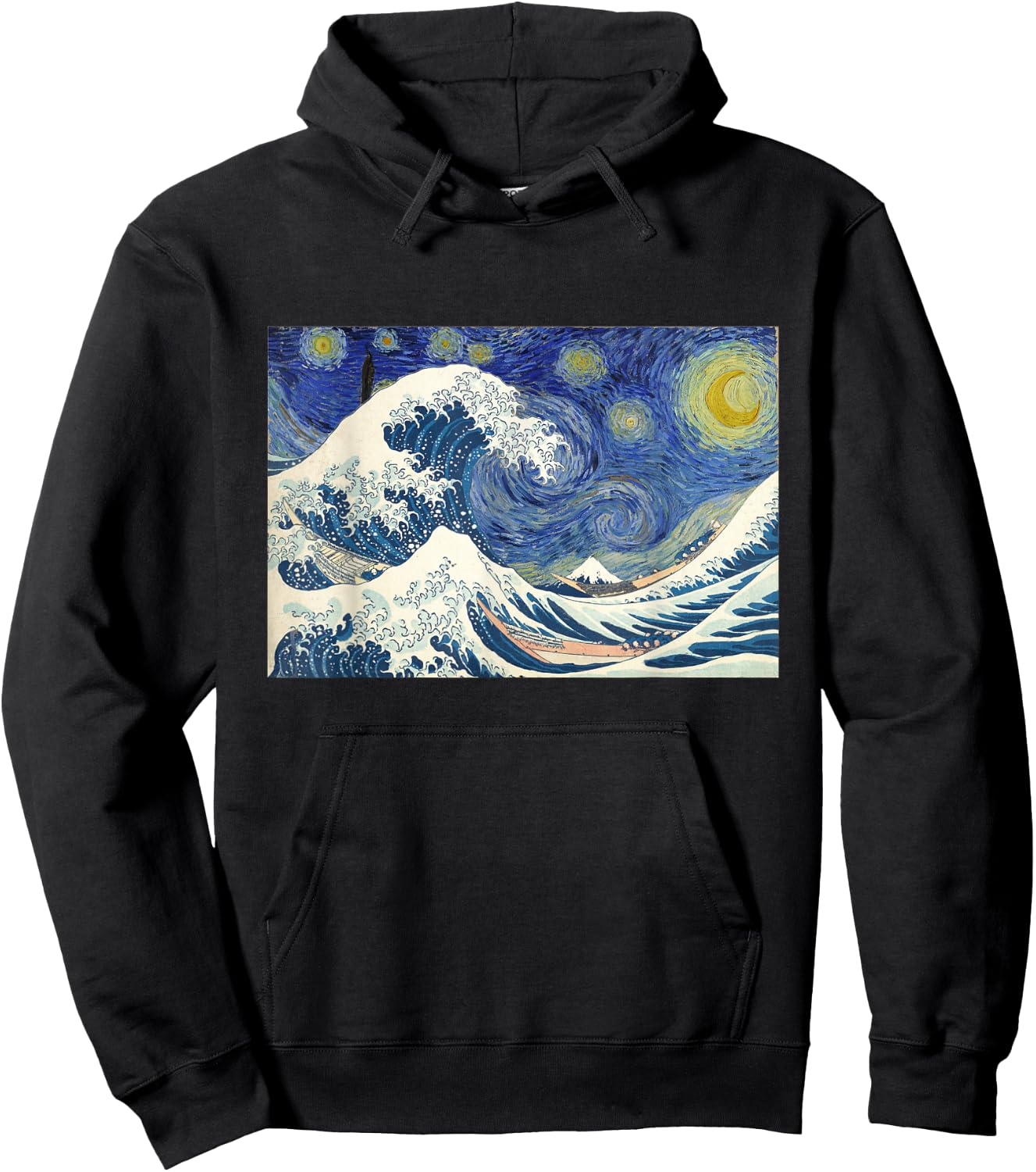 Great Wave off Kanagawa with Starry Nights van Gogh Hoodie - Hoodie | Black
