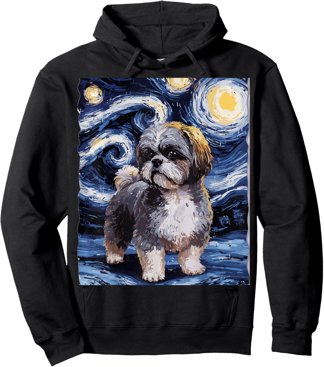 Gifts For Shih Tzu Dog Lovers Van Gogh Style Starry Night Men Women Hoodie - Hoodie | Black