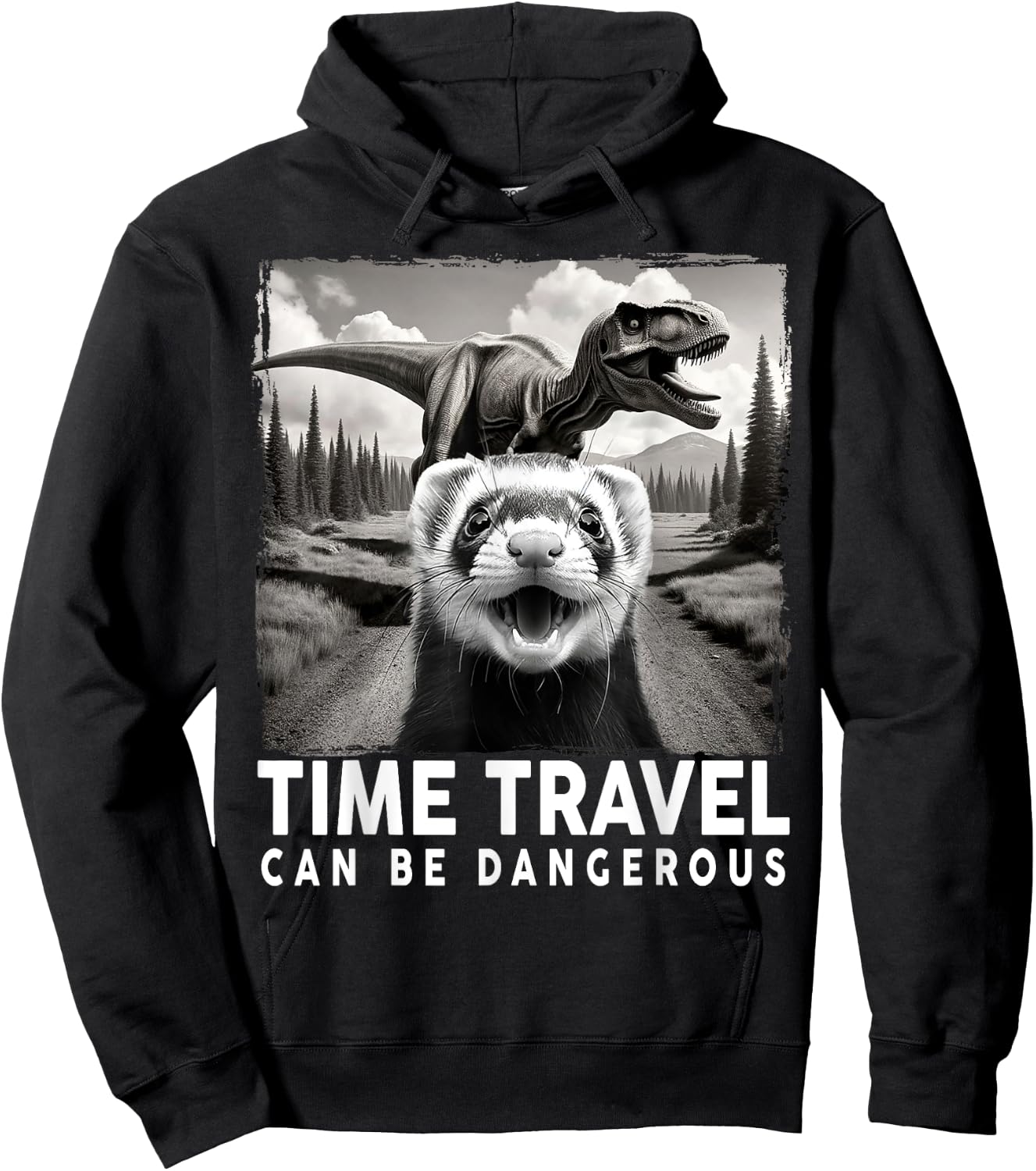 Ferret Selfie with Dinosaur, Time Travel Can Be Dangerous Hoodie - Hoodie | Black