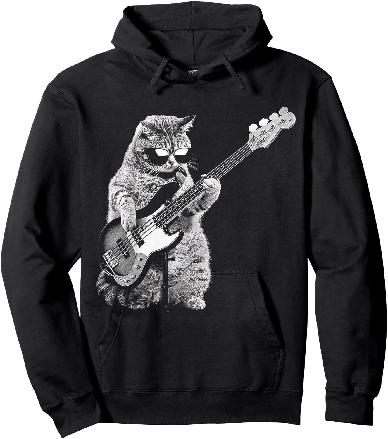 Rock Cat Playing Guitar Funny Guitar Cat Hoodie - Hoodie | Black