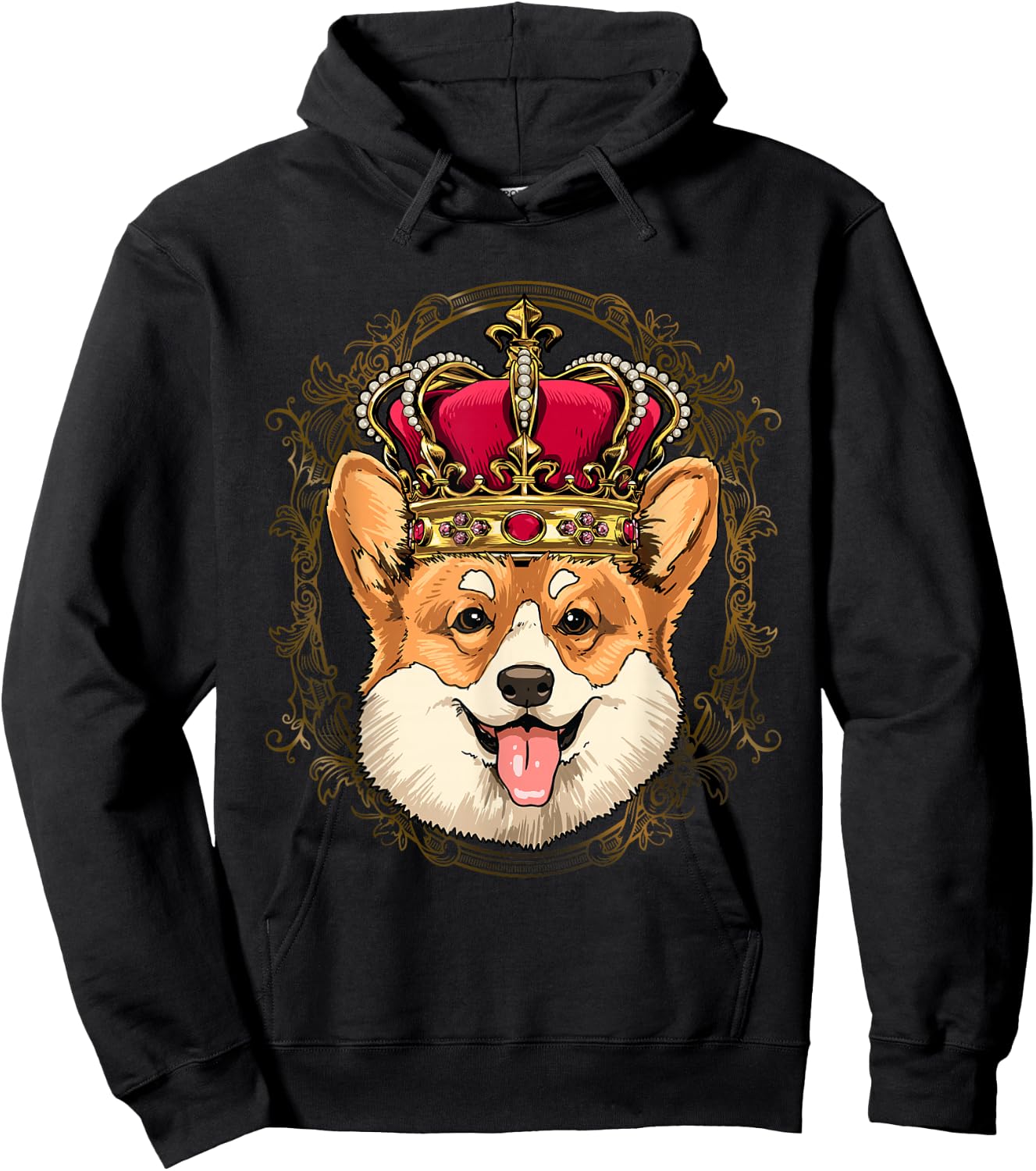 King Corgi Wearing Crown - Queen Corgi Dog Hoodie - Hoodie | Black