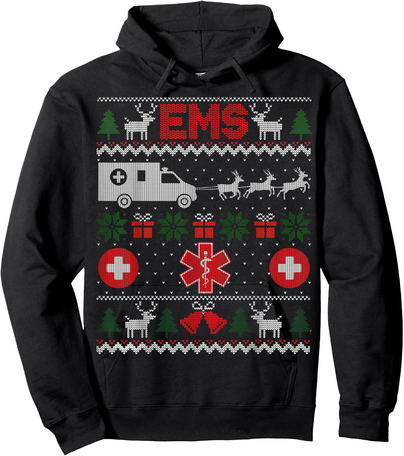 Funny EMS Paramedical Ugly Christmas Sweater Hoodie - Hoodie | Black