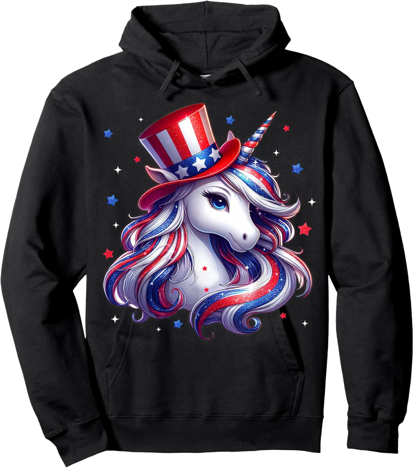 Cute Unicorn 4th of July Shirts Girls Kids Women American Hoodie - Hoodie | Black