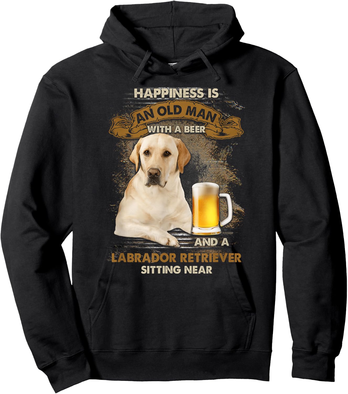 Happiness is an old man with a beer and a labrador retriever Hoodie - Hoodie | Black