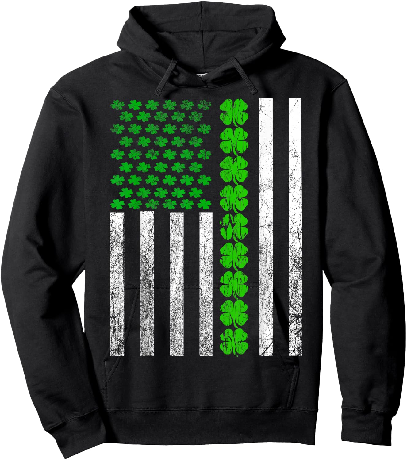 St Patricks Day Usa Lucky 4 Leaf Clovers Flag Hoodie - Hoodie | Black