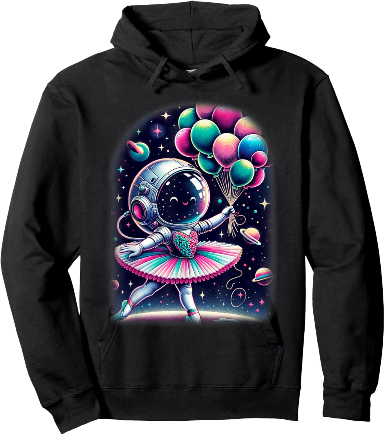 Space Astronaut Costume Ballerina Girl Shirt Planet Balloons Hoodie - Hoodie | Black