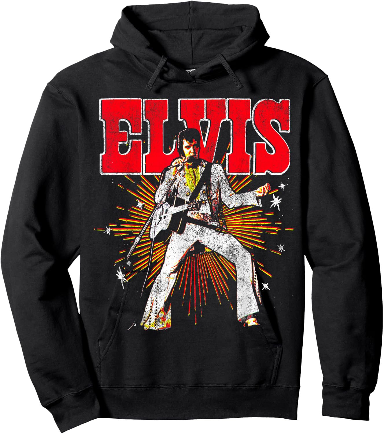 Elvis Presley Official Retro Short Sleeve Hoodie - Hoodie | Black