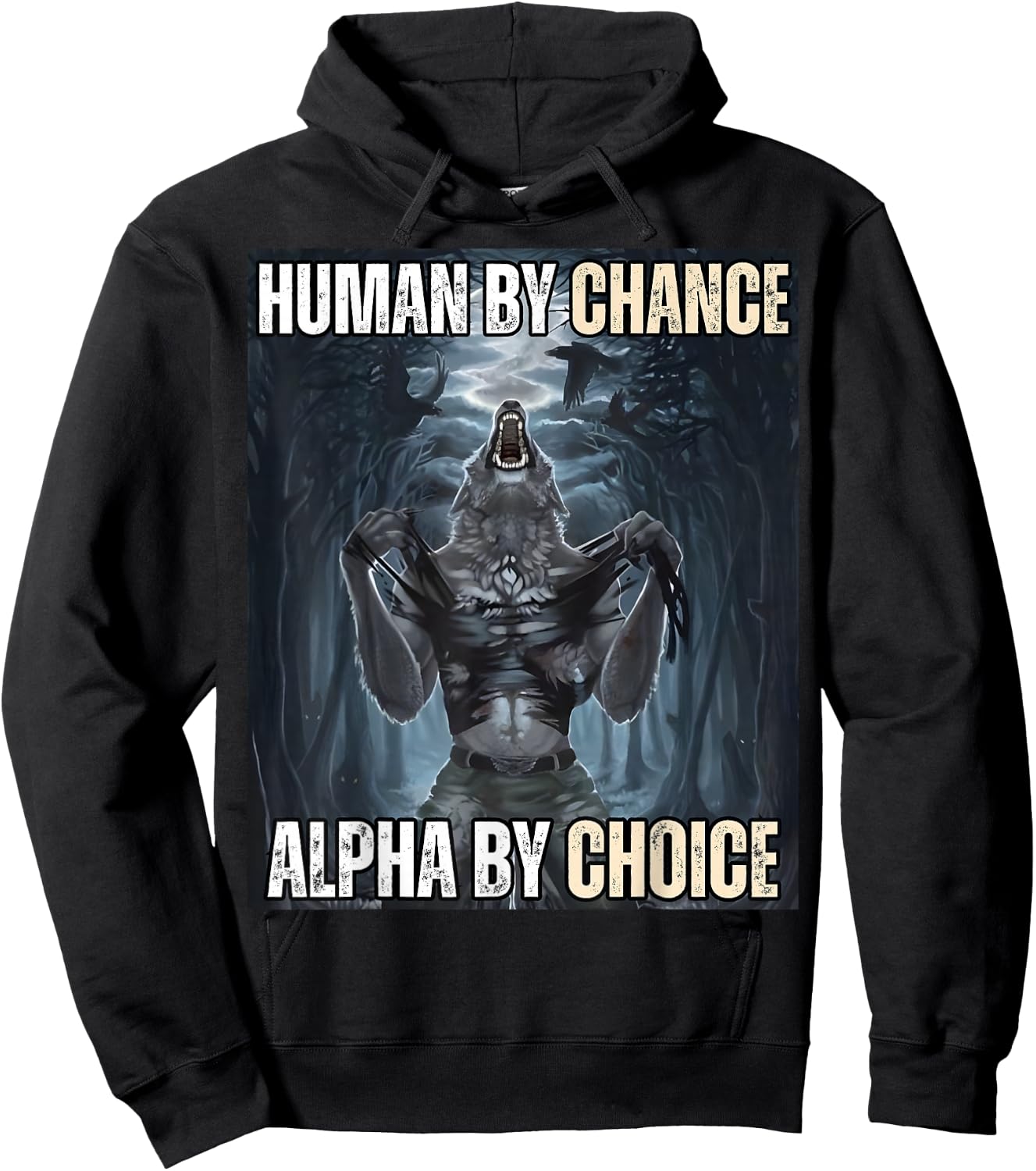 Human By Chance Alpha By Choice Cool Funny Alpha Wolf Meme Hoodie - Hoodie | Black