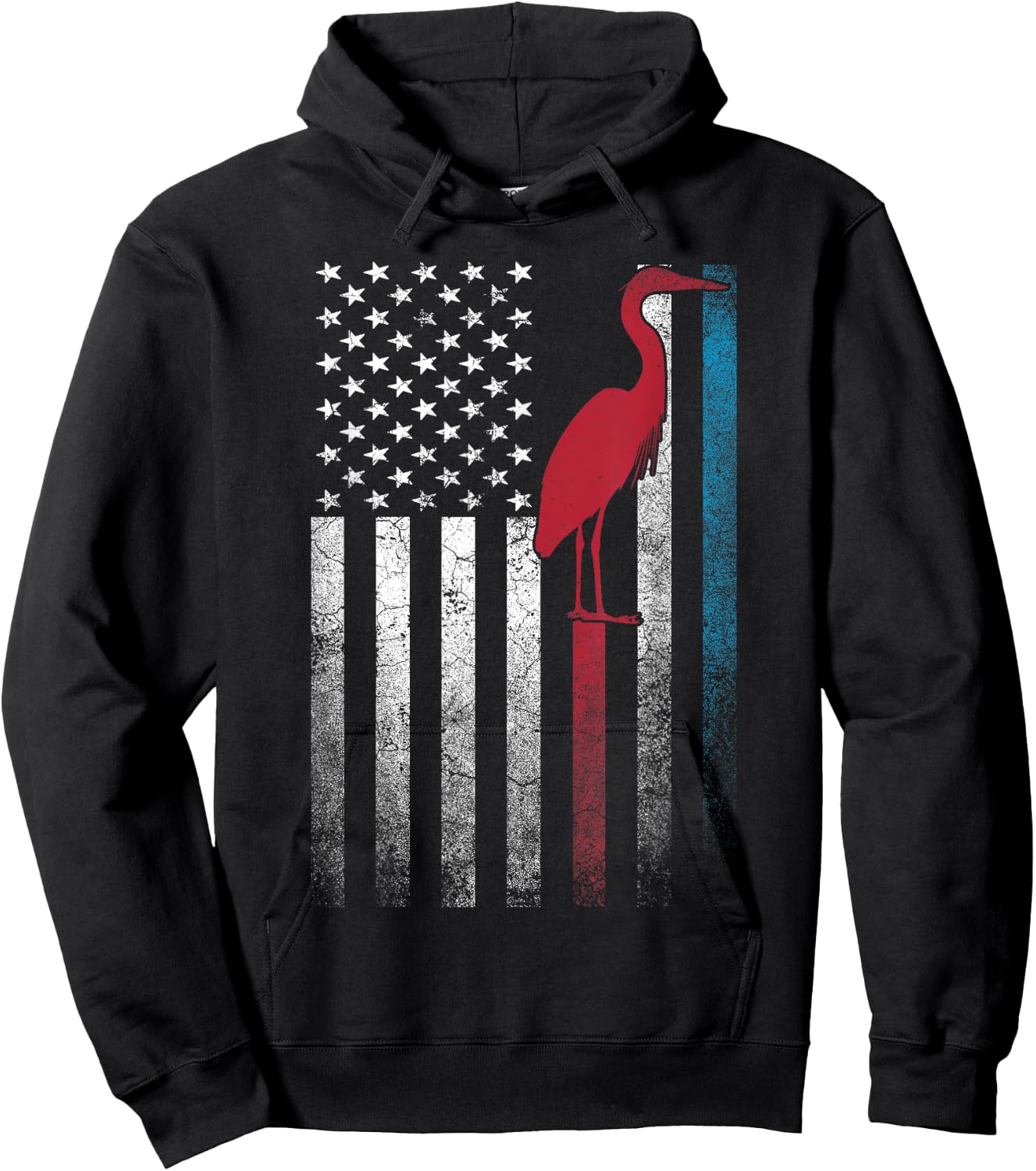 Heron Bird 4th of July American Flag America Patriotic Hoodie - Hoodie | Black