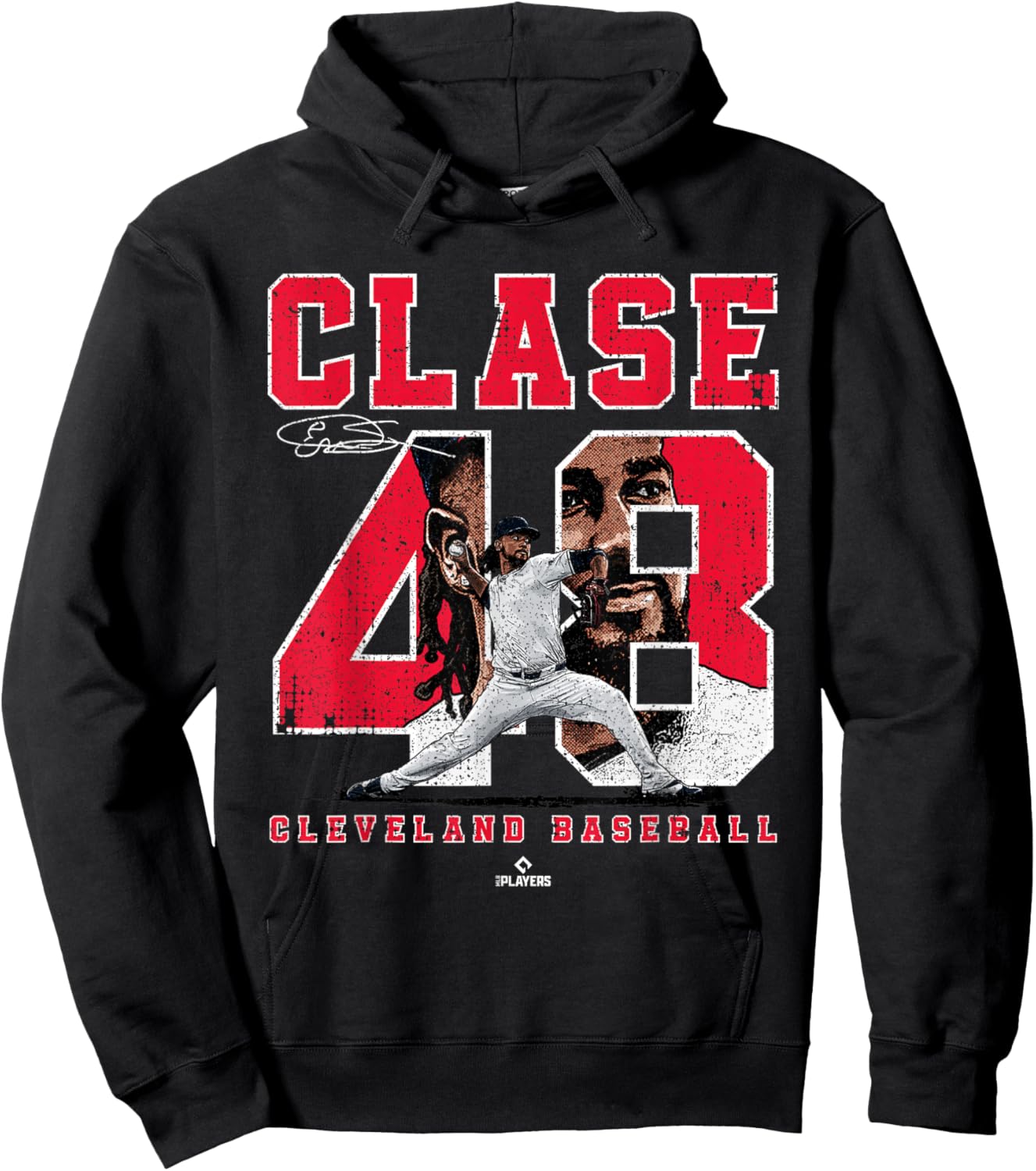 Number and Portrait Emmanuel Clase Cleveland MLBPA Hoodie - Hoodie | Black