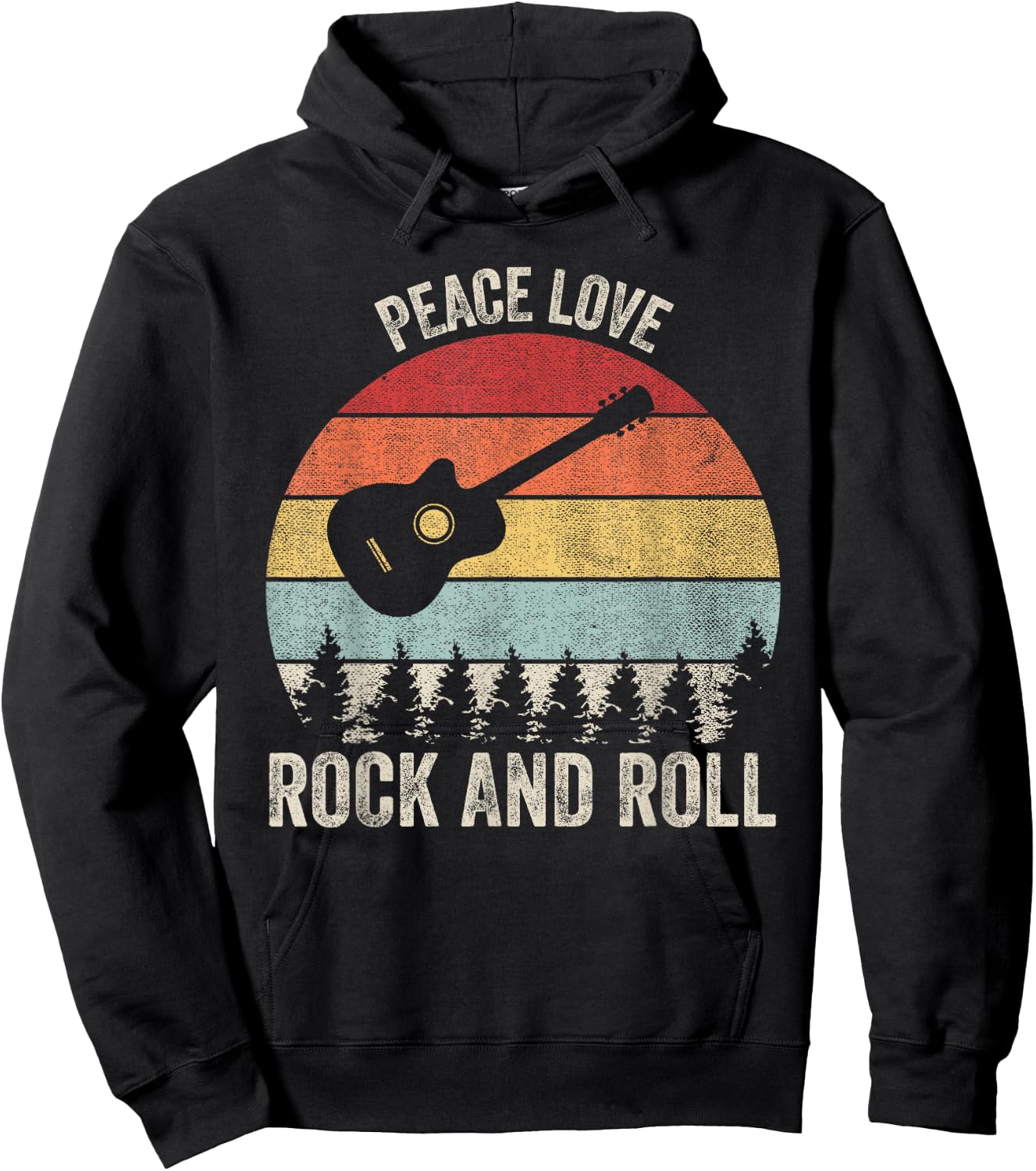 Retro Peace Love Rock And Roll Shirt Music Guitar Vintage Hoodie - Hoodie | Black