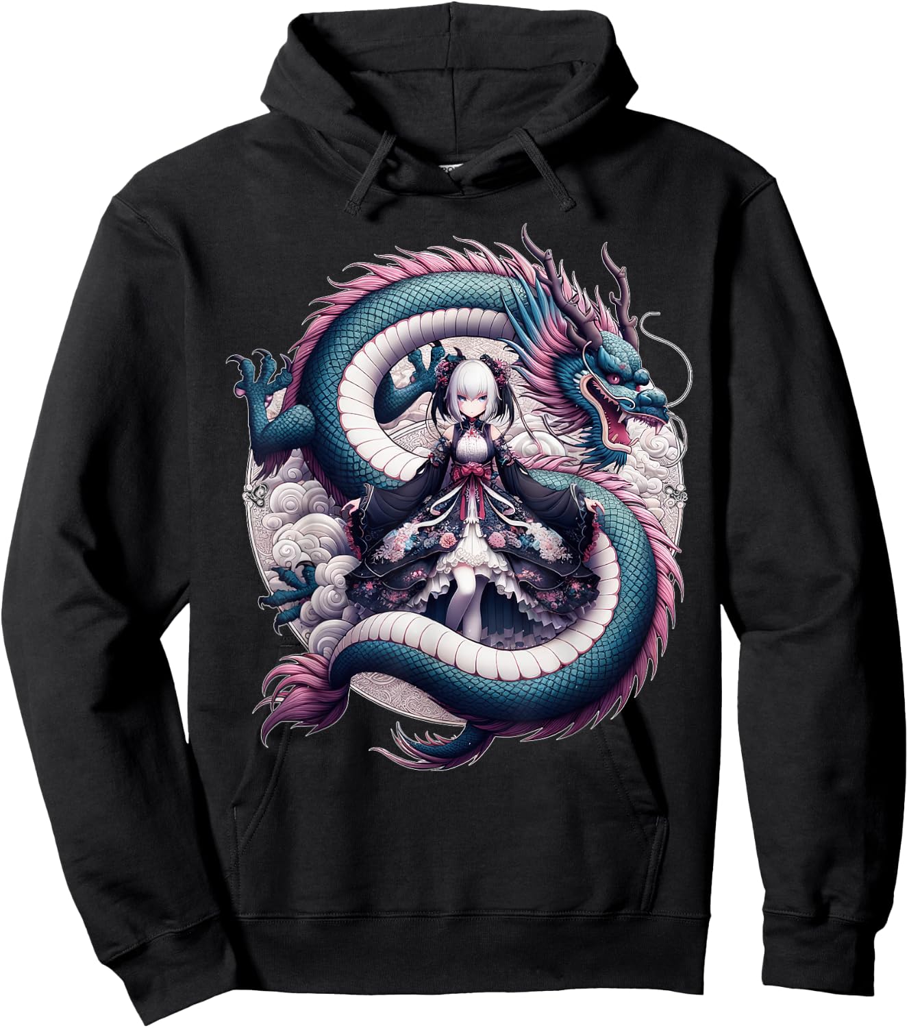 Anime Girl Gothic Waifu Japanese Kawaii Pastel Otaku Dragon Hoodie - Hoodie | Black