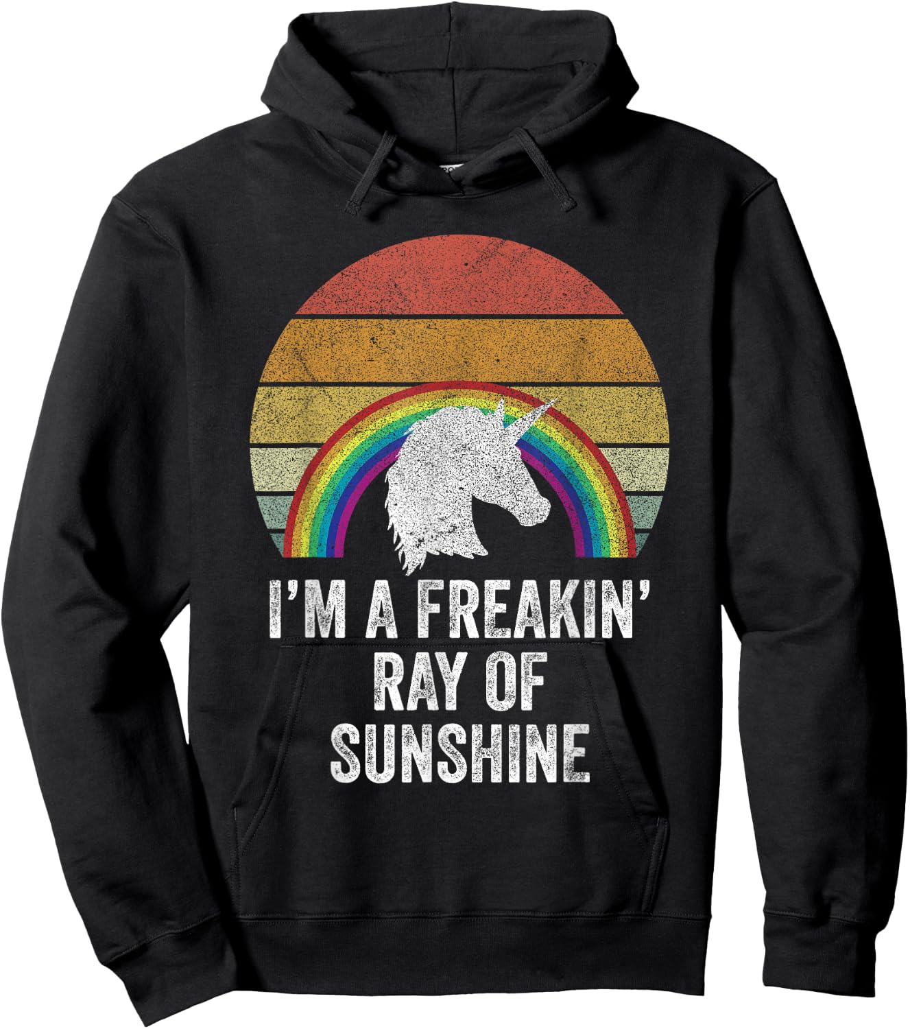 Retro I'm A Freakin' Ray Of Sunshine Funny Rainbow Unicorn Women Girls Kids Hoodie - Hoodie | Black
