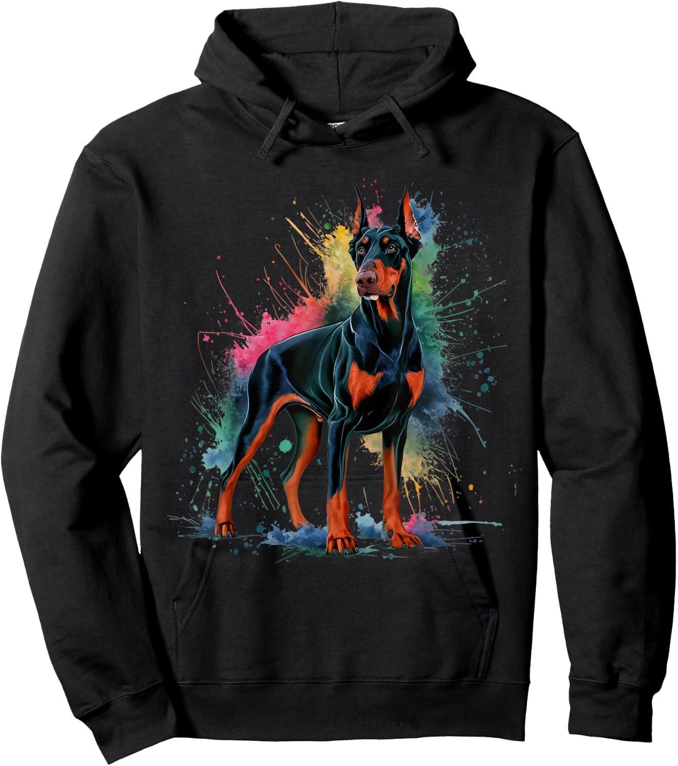 Men Woman Colorful Watercolor Doberman Hoodie - Hoodie | Black