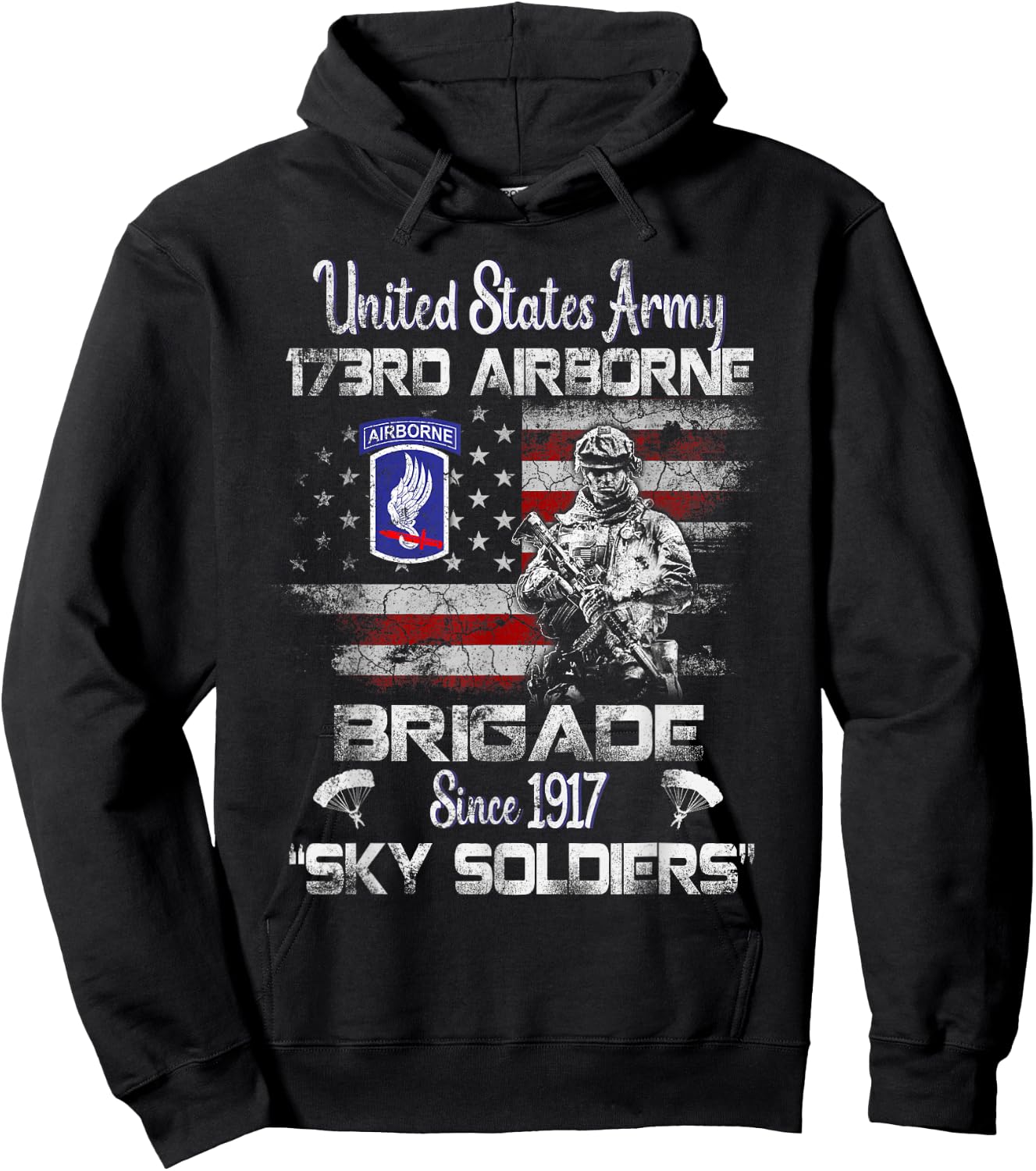 173rd Airborne Brigade Flag Veteran Airborne Paratrooper Hoodie - Hoodie | Black