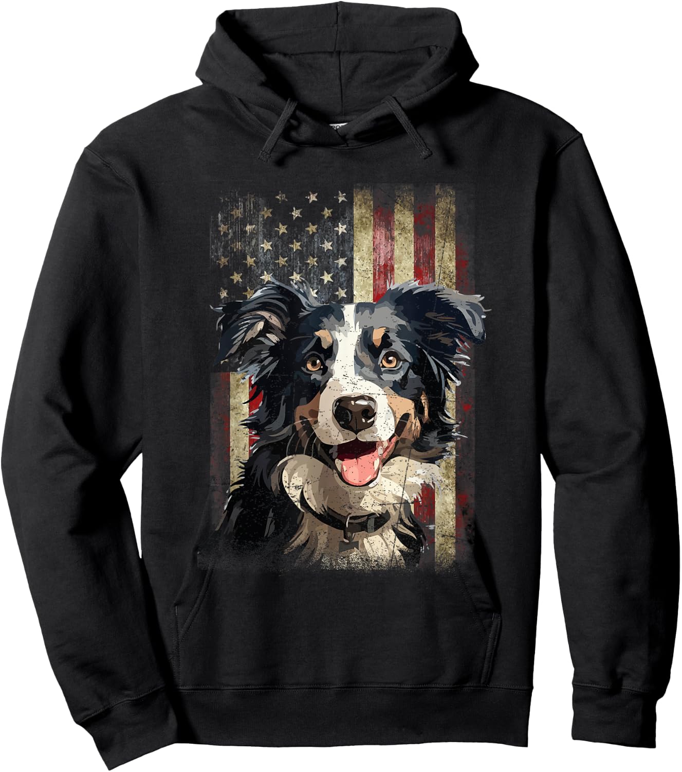Patriotic Tricolor Border Collie Flag American USA Dog Lover Women Men Hoodie - Hoodie | Black