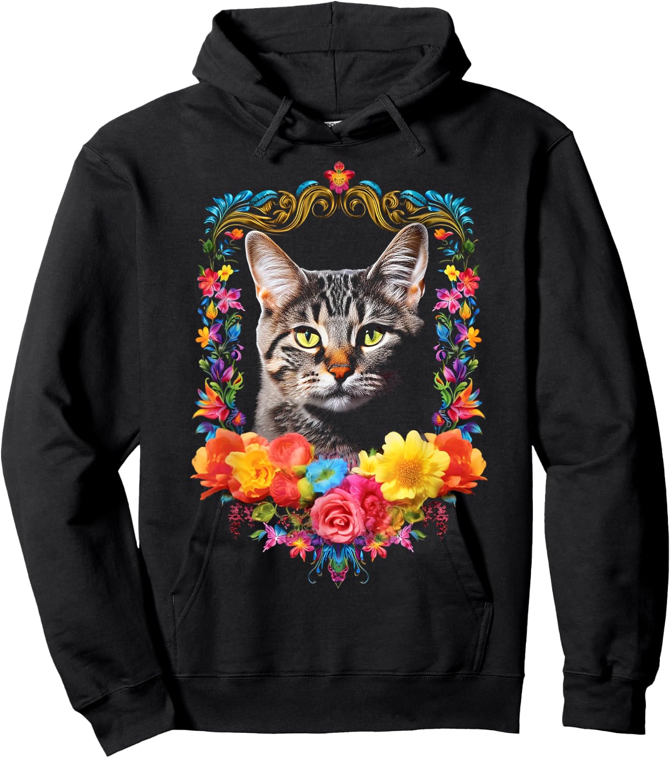 Cat Colorful Animal Flowers Art Face Graphic Cat Men Women Kids Hoodie - Hoodie | Black