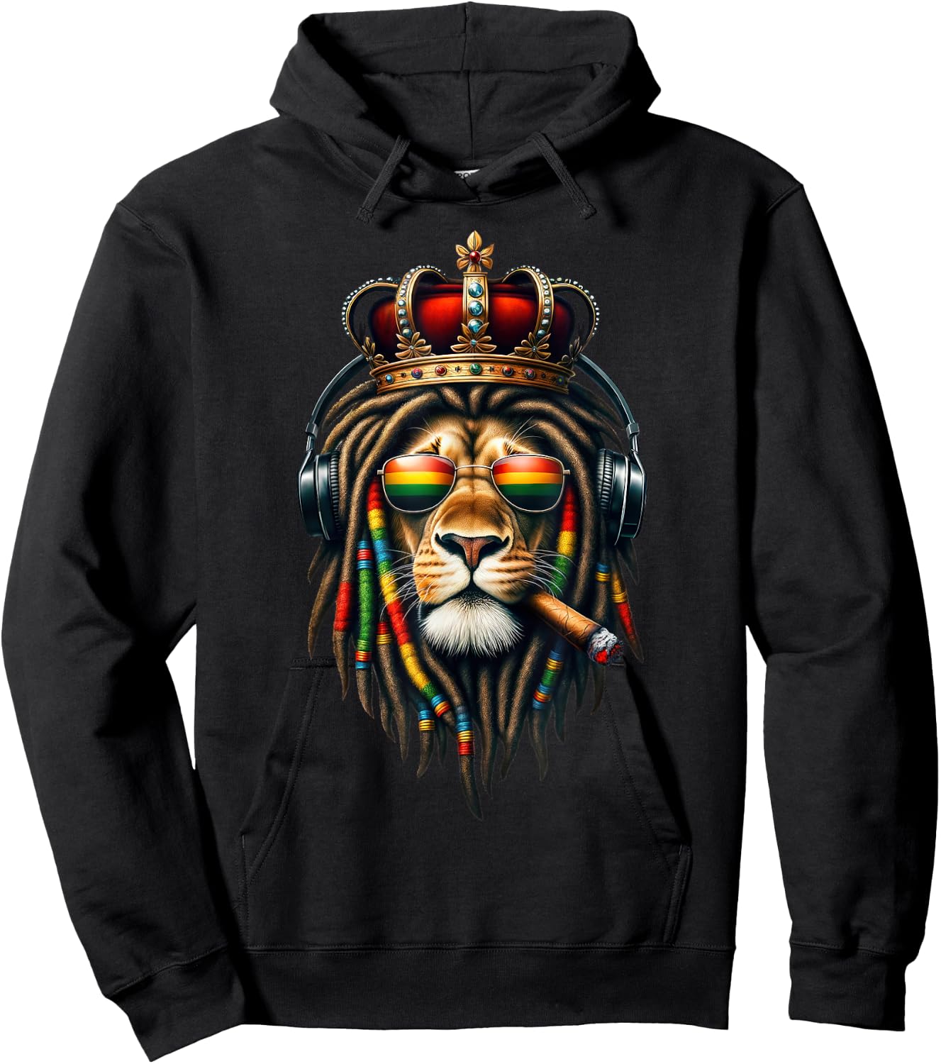 King Rasta Reggae Rastafarian Music Headphones Lion of Judah Hoodie - Hoodie | Black