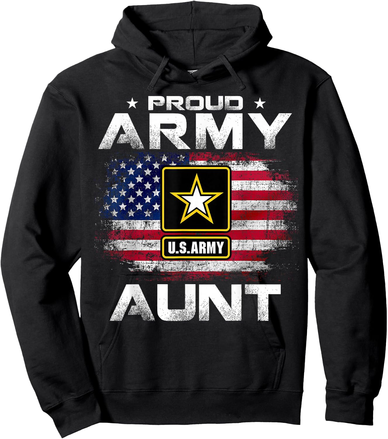 Proud Army Aunt With American Flag For Veteran Gift Hoodie - Hoodie | Black