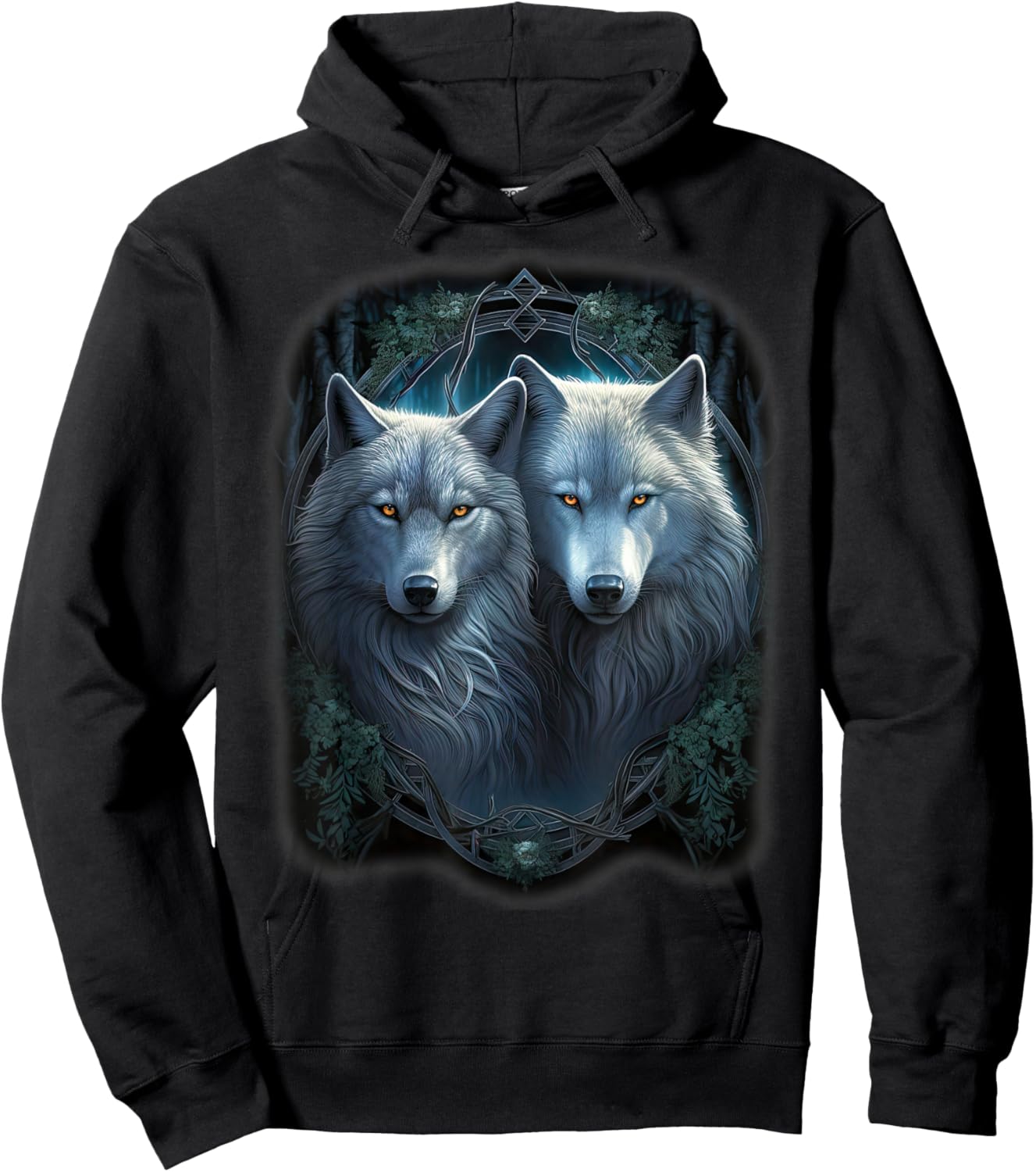 Wolf Wolves in Forest by Night Moon Fantasy Art Wildlife Hoodie - Hoodie | Black