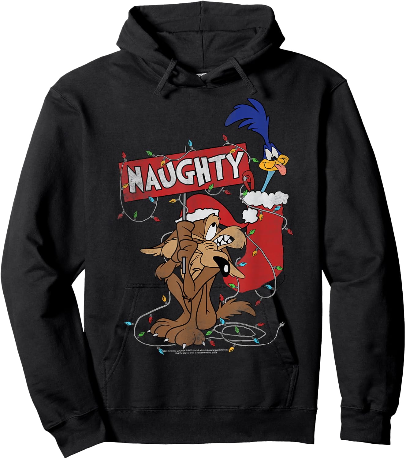 Looney Tunes Christmas Road Runner & Wile E. Coyote Naughty Hoodie - Hoodie | Black